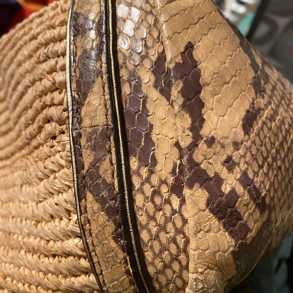 Coach straw Hampton tote python embossed leather trim Y2K beach bag EUC - Picture 11 of 11